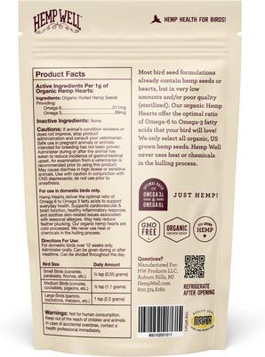 Show full view: Hemp Well Bird Hemp Hearts Bird Supplement, 8-oz bag slide 5 of 8