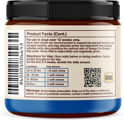 Show full view: Hemp Well Hip & Joint Support Soft Chew Dog Supplement, 60 count slide 9 of 11