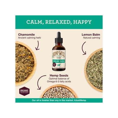 Show full view: Hemp Well Calm Dog Oil Anxiety Relief Liquid Dog Supplement, 2-fl oz bottle slide 3 of 9