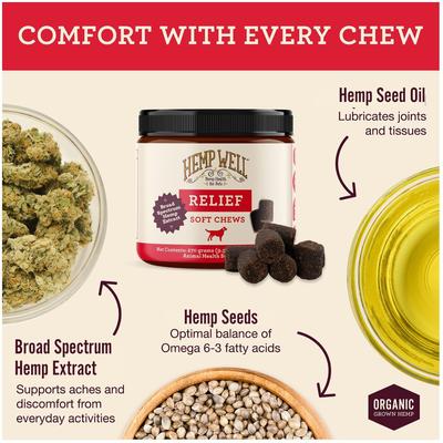 Show full view: Hemp Well Relief Broad Spectrum Extract Soft Chews Supplement for Dogs, 60 count slide 3 of 5