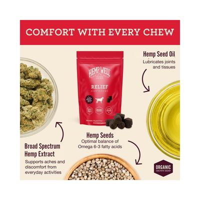Show full view: Hemp Well Relief Broad Spectrum Extract Soft Chews Supplement for Dogs, 30 count slide 3 of 5