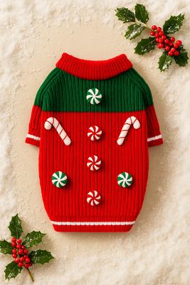 Show full view: Found My Animal Christmas Candy Dog Sweater, Large slide 5 of 6