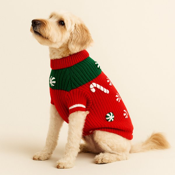 Show full view: Found My Animal Christmas Candy Dog Sweater, X-Small slide 1 of 5