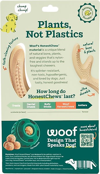 Show full view: Woof HonestChew Antler Hard Density All-Natural Food Grade Dog Chew Toy, Ivory, Small slide 2 of 10