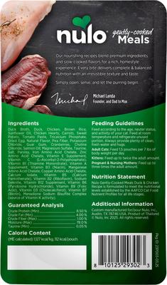 Show full view: Nulo Gently Cooked Meals Duck & Chicken Wet Cat Food, 3.5-oz pouch, case of 24 slide 3 of 8