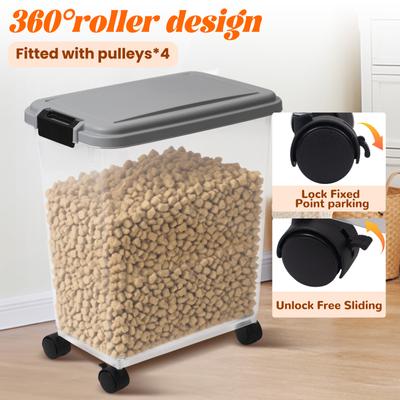 Show full view: Heeyoo Clear Plastic Dog, Cat & Bird Food Storage Container with Wheels & Snap-Lid Seal, Grey slide 6 of 10