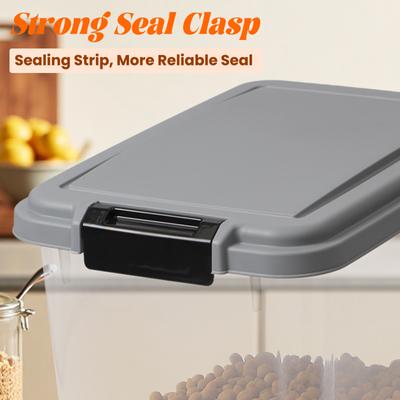 Show full view: Heeyoo Clear Plastic Dog, Cat & Bird Food Storage Container with Wheels & Snap-Lid Seal, Grey slide 8 of 10