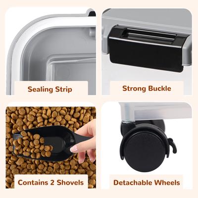 Show full view: Heeyoo Clear Plastic Dog, Cat & Bird Food Storage Container with Wheels & Snap-Lid Seal, Grey slide 7 of 10