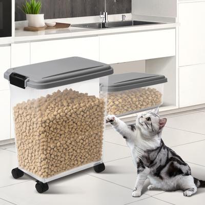 Show full view: Heeyoo Clear Plastic Dog, Cat & Bird Food Storage Container with Wheels & Snap-Lid Seal, Grey slide 5 of 10