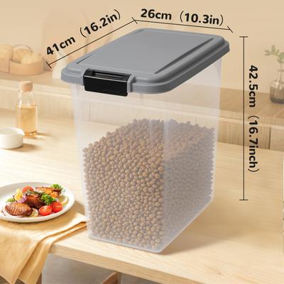 Show full view: Heeyoo Clear Plastic Dog, Cat & Bird Food Storage Container with Wheels & Snap-Lid Seal, Grey slide 3 of 10