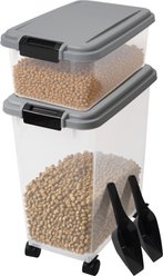 Heeyoo Clear Plastic Dog, Cat & Bird Food Storage Container with Wheels & Snap-Lid Seal, Grey