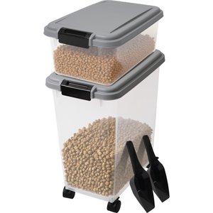 Heeyoo Clear Plastic Dog, Cat & Bird Food Storage Container with Wheels & Snap-Lid Seal, Grey
