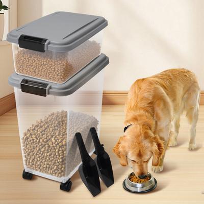 Show full view: Heeyoo Clear Plastic Dog, Cat & Bird Food Storage Container with Wheels & Snap-Lid Seal, Grey slide 2 of 10