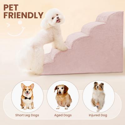 Show full view: Niubya High Density Foam Extra Wide Non-Slip Dog Stairs, Pink, 5 steps slide 4 of 8