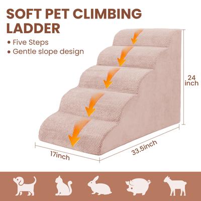Show full view: Niubya High Density Foam Extra Wide Non-Slip Dog Stairs, Pink, 5 steps slide 3 of 8
