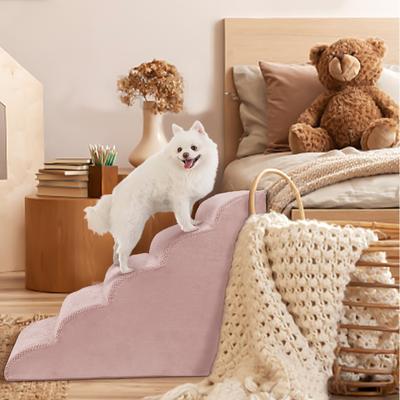 Show full view: Niubya High Density Foam Extra Wide Non-Slip Dog Stairs, Pink, 5 steps slide 2 of 8