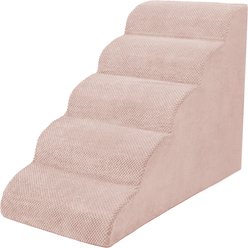 Niubya High Density Foam Extra Wide Non-Slip Dog Stairs, Pink, 5 steps