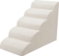 Niubya High Density Foam Extra Wide Non-Slip Dog Stairs, White, 5 steps