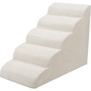 Niubya High Density Foam Extra Wide Non-Slip Dog Stairs, White, 5 steps