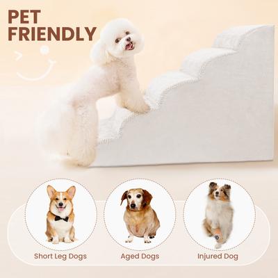 Show full view: Niubya High Density Foam Extra Wide Non-Slip Dog Stairs, White, 5 steps slide 4 of 8