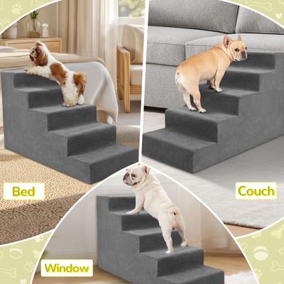 Show full view: Niubya High Bed & Couch Dog Stairs for Small Dogs with Non-Slip & Removable Washable Cover, Grey, 5-Step slide 7 of 7