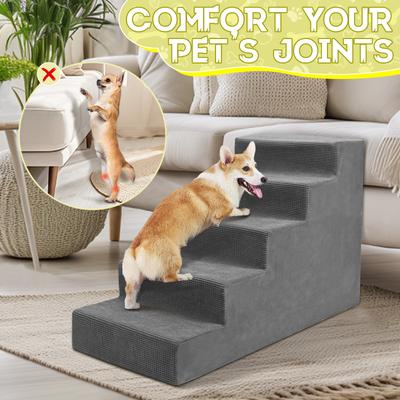 Show full view: Niubya High Bed & Couch Dog Stairs for Small Dogs with Non-Slip & Removable Washable Cover, Grey, 5-Step slide 4 of 7