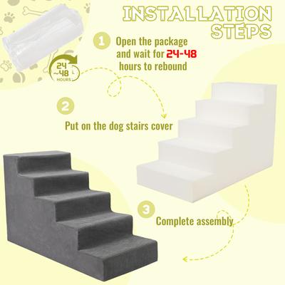 Show full view: Niubya High Bed & Couch Dog Stairs for Small Dogs with Non-Slip & Removable Washable Cover, Grey, 5-Step slide 5 of 7