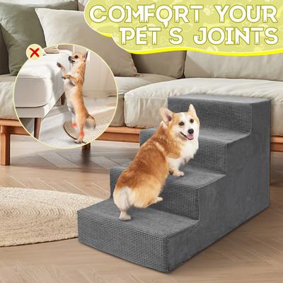 Show full view: Niubya High Bed & Couch Dog Stairs for Small Dogs with Non-Slip & Removable Washable Cover, Grey, 4-Step slide 5 of 8
