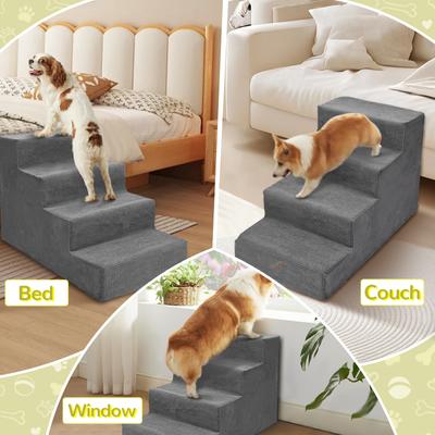 Show full view: Niubya High Bed & Couch Dog Stairs for Small Dogs with Non-Slip & Removable Washable Cover, Grey, 4-Step slide 8 of 8