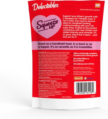 Show full view: Hartz Delectables Squeeze Up Complete & Balanced Chicken Lickable Kitten Treats, 0.5-oz tube, 4 count slide 8 of 11