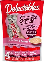 Hartz Delectables Squeeze Up Tuna & Salmon Puree Lickable Kitten Treats, 0.5-oz tube, 4 count
