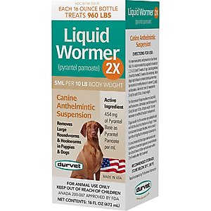 Durvet Liquid Wormer 2X Dog Dewormer, 16-fl oz