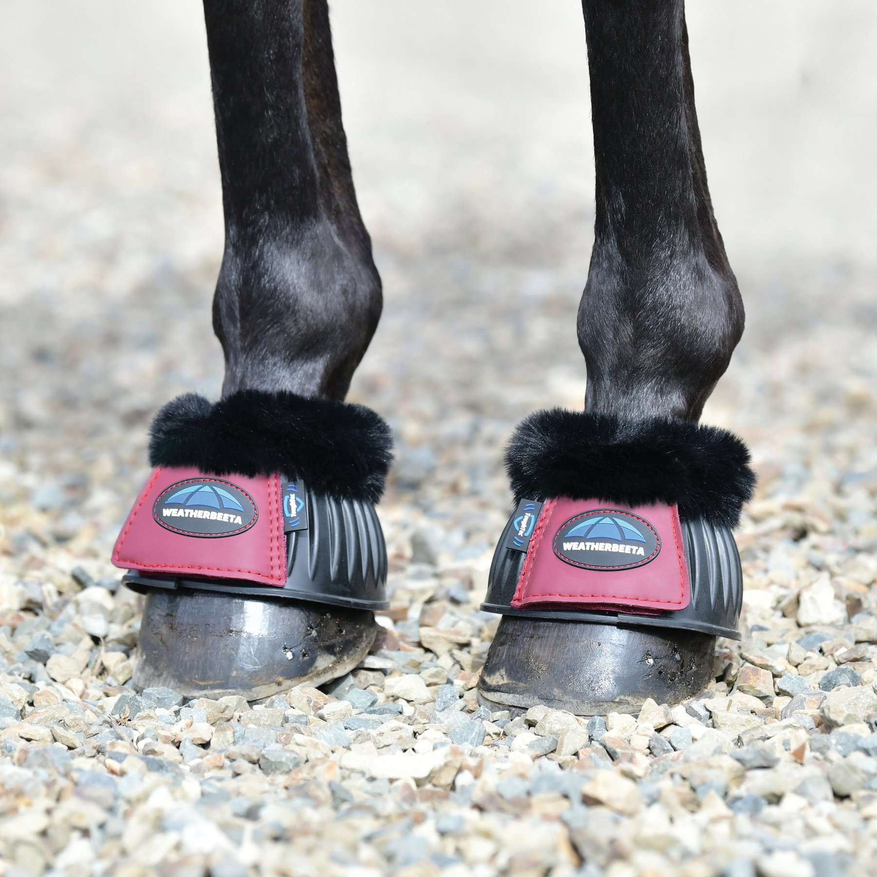 WeatherBeeta Tough-Tec Prime Fleece Trim Rubber Bell Horse Boots, Black/Burgundy, Medium