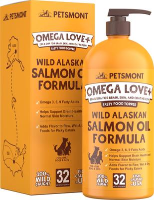 Show full view: Petsmont Omega Love+ Wild Alaskan Salmon Oil Skin Dog Supplement, 32-fl oz bottle slide 5 of 6