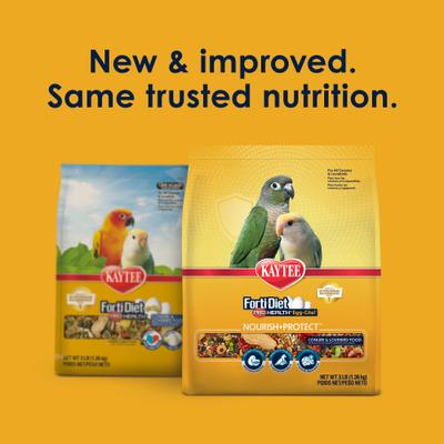 Show full view: Kaytee Forti-Diet Pro Health Egg-Cite! Nourish+Protect Conure & Lovebird Food, 3-lb bag slide 2 of 11