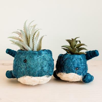 Show full view: LIKHA Whale Coco Coir Planter Pot, Blue/White, 4-in slide 7 of 7