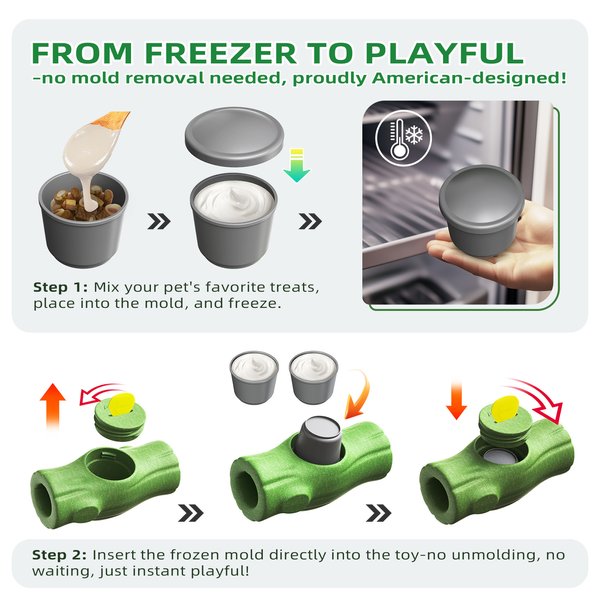 Show full view: KADTC Frost Lick 2 In 1 Dog Fillable Chew Enrichment Puzzle Toy, Green, X-Large slide 3 of 7