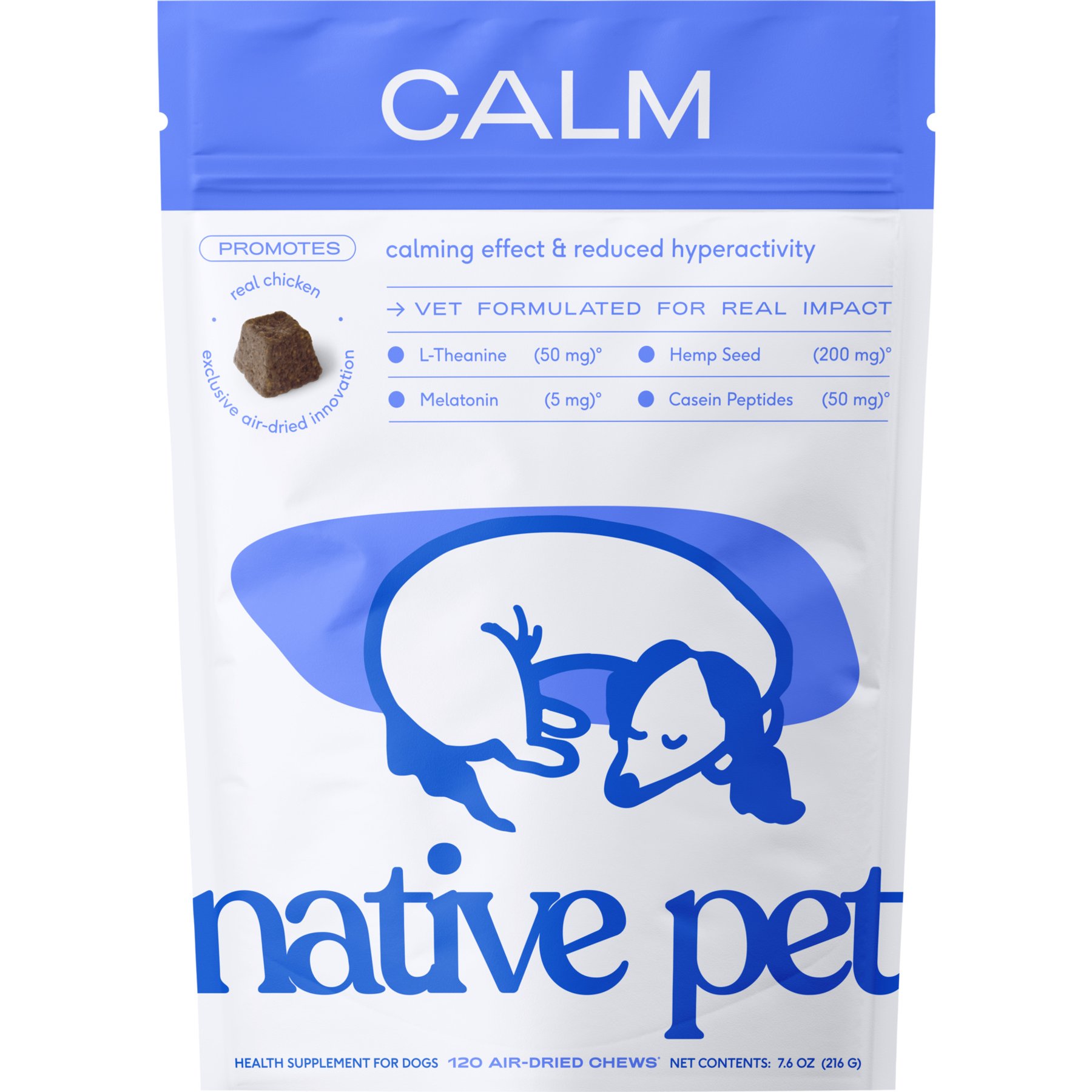 Native Pet Chicken Flavored Air-Dried Chews Calming Supplement for Dogs, 120 count