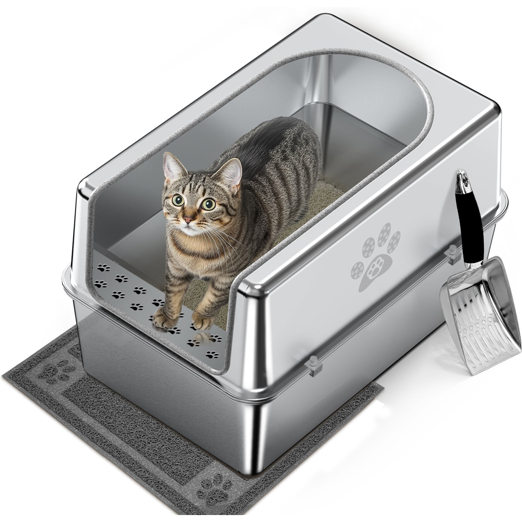 Ptlom Stainless Steel High Sided Cat Litter Box