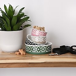Bone Dry Paw Lattice Print Non-Skid Ceramic Dog & Cat Bowl Set, 2 count, Rose, Large: 3.75-cup slide 2 of 7