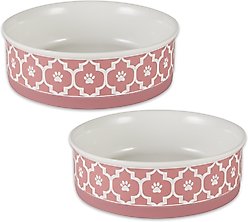 Bone Dry Paw Lattice Print Non-Skid Ceramic Dog & Cat Bowl Set, 2 count, Rose, Large: 3.75-cup