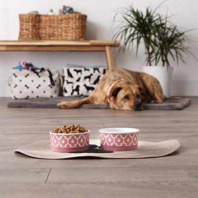 Show full view: Bone Dry Paw Lattice Print Non-Skid Ceramic Dog & Cat Bowl Set, 2 count, Rose, Small: 0.75 cup slide 5 of 7