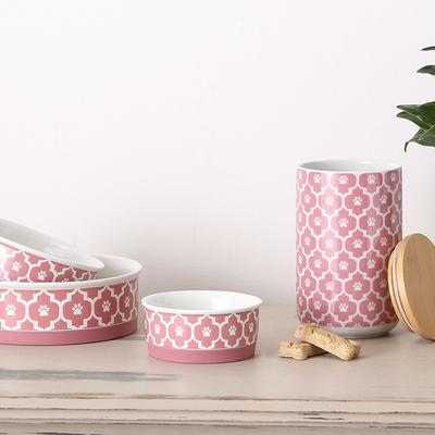 Show full view: Bone Dry Paw Lattice Print Non-Skid Ceramic Dog & Cat Bowl Set, 2 count, Rose, Small: 0.75 cup slide 4 of 7
