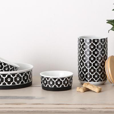 Show full view: Bone Dry Paw Lattice Print Non-Skid Ceramic Dog & Cat Bowl Set, 2 count, Black, Large: 3.75-cup slide 7 of 8