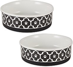 Bone Dry Paw Lattice Print Non-Skid Ceramic Dog & Cat Bowl Set, 2 count, Black, Large: 3.75-cup