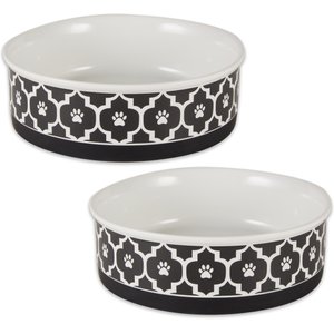 Bone Dry Paw Lattice Print Non-Skid Ceramic Dog & Cat Bowl Set, 2 count, Black, Large: 3.75-cup