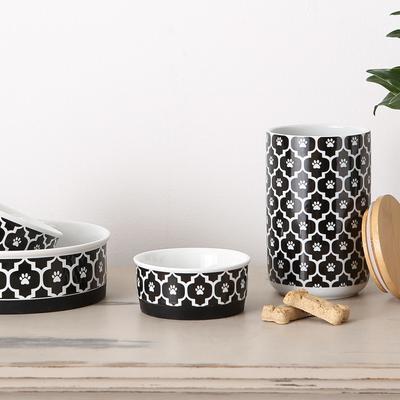 Show full view: Bone Dry Paw Lattice Print Non-Skid Ceramic Dog & Cat Bowl Set, 2 count, Black, Small: 0.75 cup slide 6 of 7