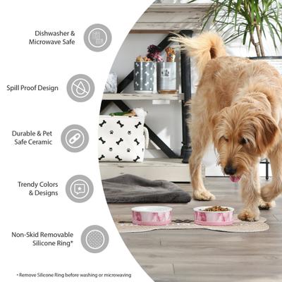 Show full view: Bone Dry Paw Lattice Print Non-Skid Ceramic Dog & Cat Bowl Set, 2 count, Black, Small: 0.75 cup slide 7 of 7