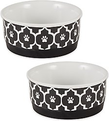 Bone Dry Paw Lattice Print Non-Skid Ceramic Dog & Cat Bowl Set, 2 count, Black, Small: 0.75 cup