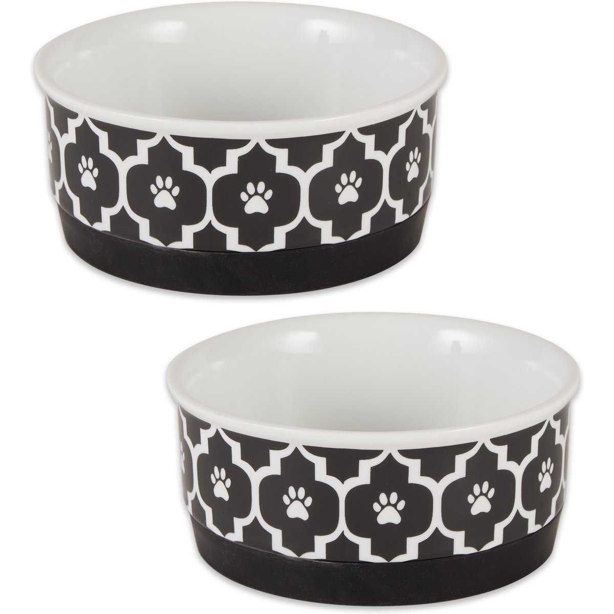 Bone Dry Paw Lattice Print Non-Skid Ceramic Dog & Cat Bowl Set, 2 count, Black, Small: 0.75 cup